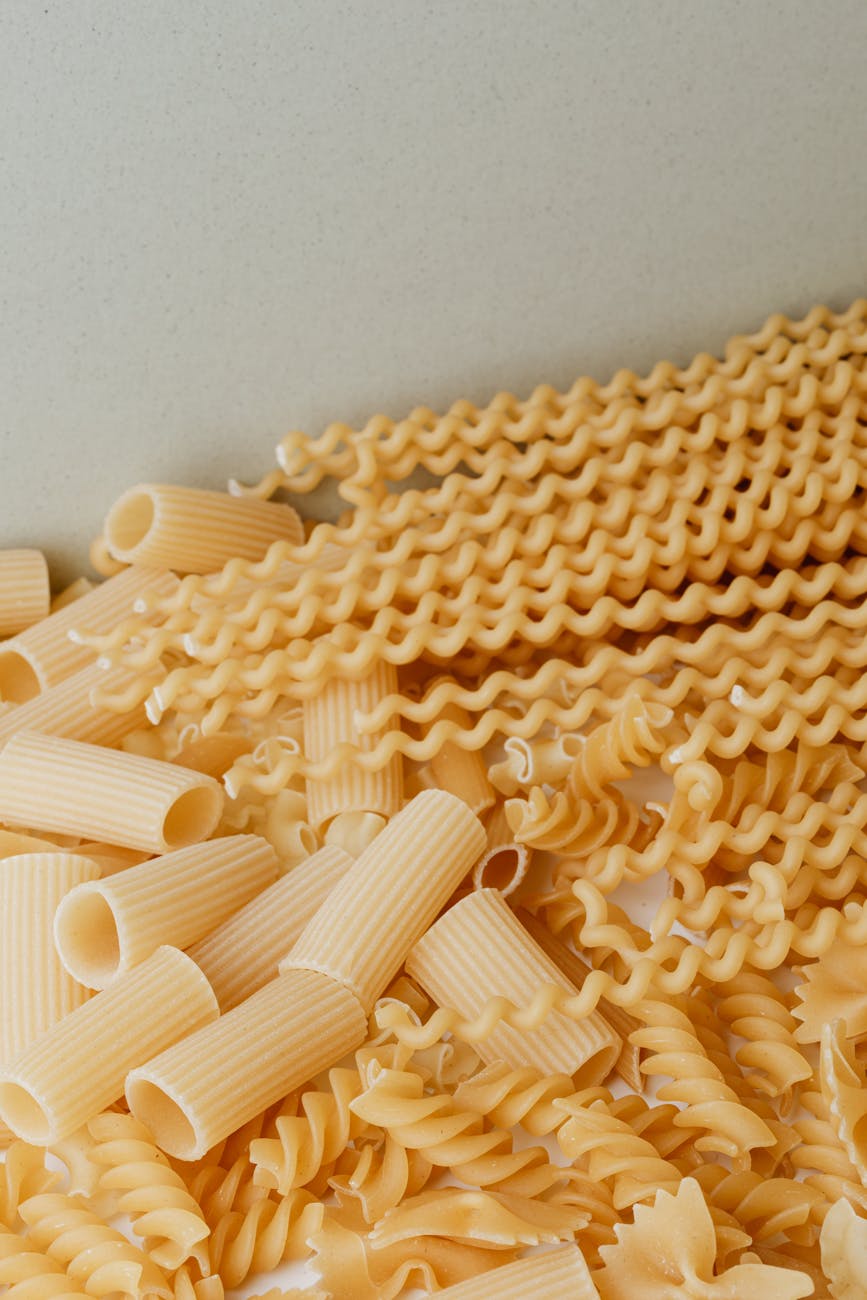 assorted pasta in close up view