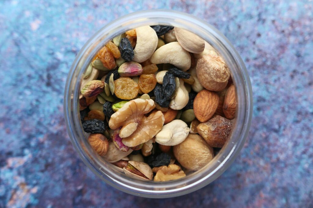 dried fruit and nuts in jar protein for athletes